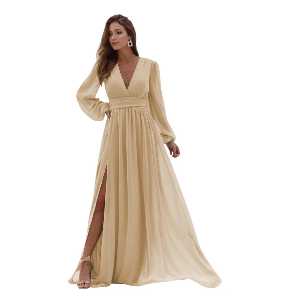 Vestido Formal Dress con cola C Beige   T M