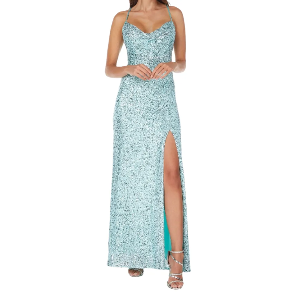 Vestido Lentejuelas Formal C Verde Menta T XS