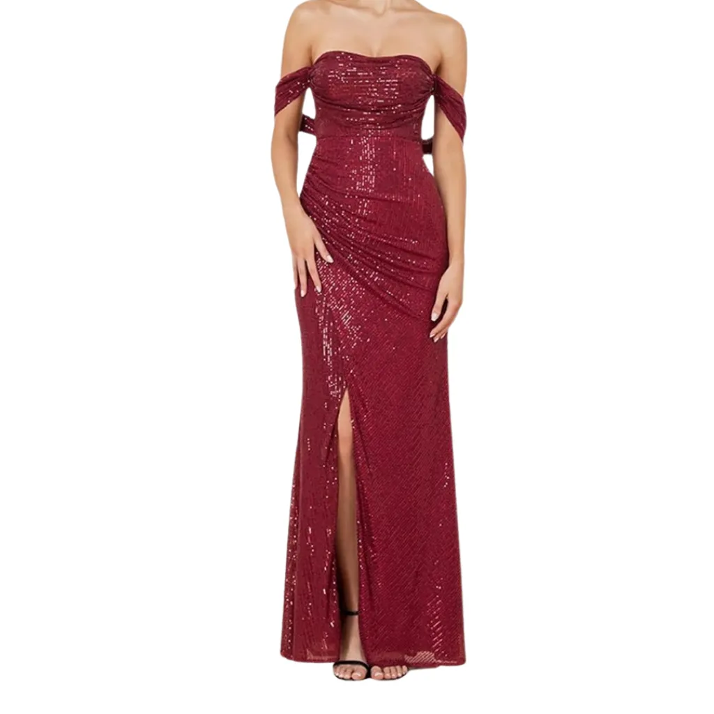 [511490] Vestido Lentejuelas C Vino T L