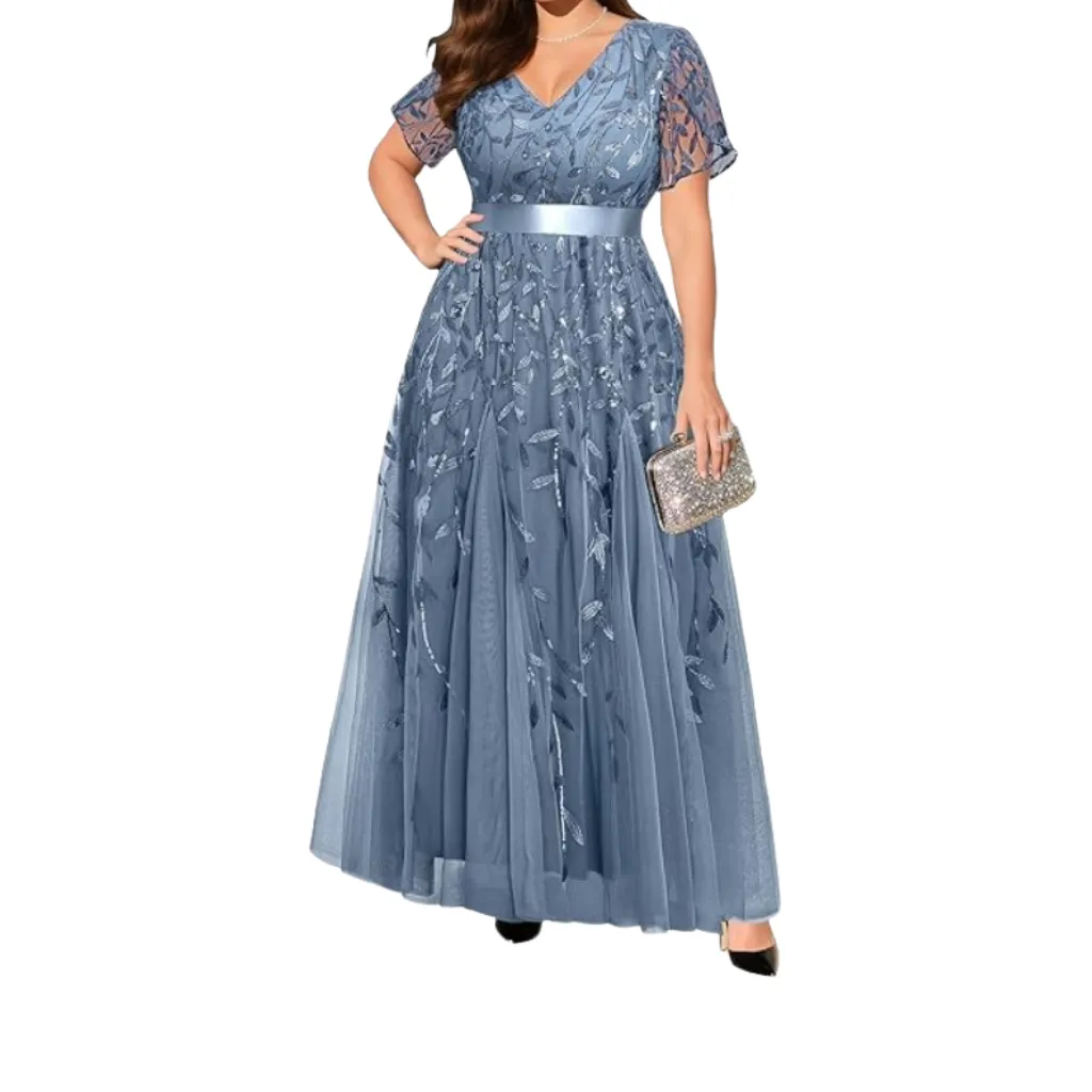 [511497] Vestido Bordado Formal C Azul T L
