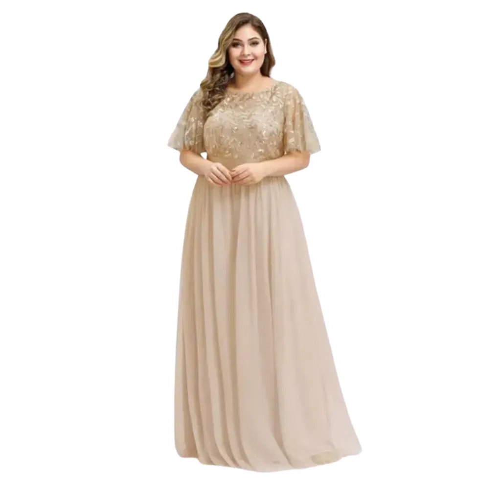 Vestido Bordado Formal C Beige T L
