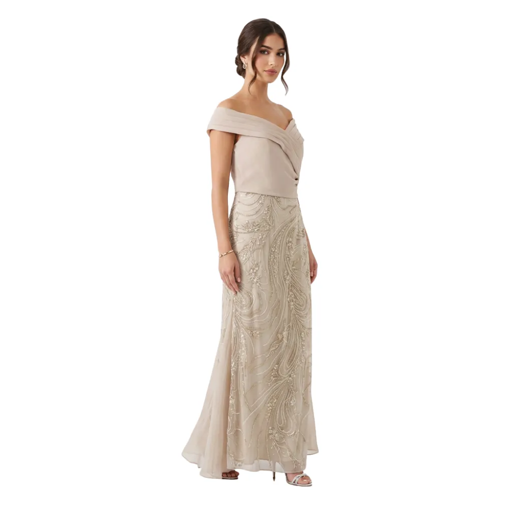 [511530] Vestido Bordado Formal C Beige T XXXL