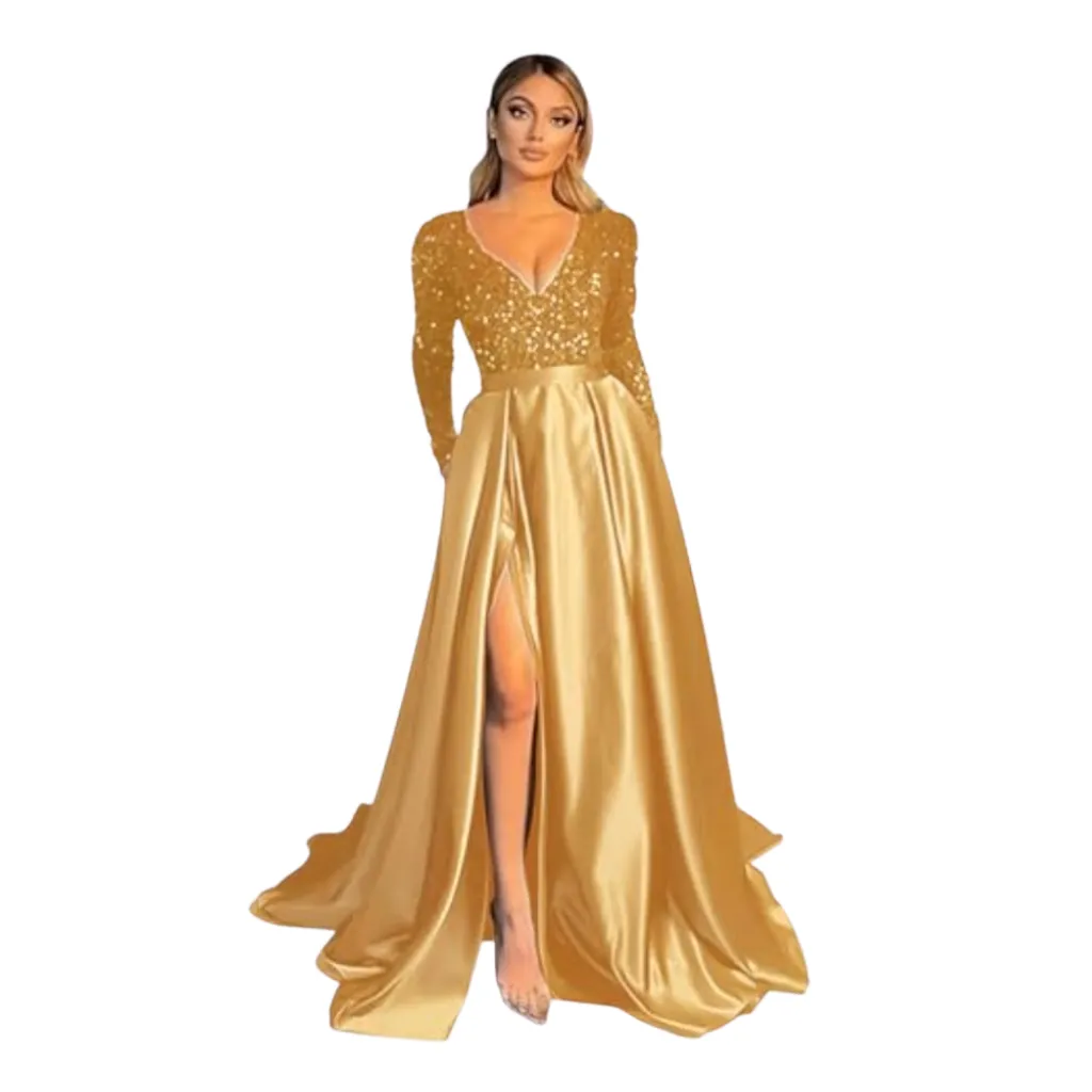 [511546] Vestido Corto Formal Dress con lentejuela C Dorado T L