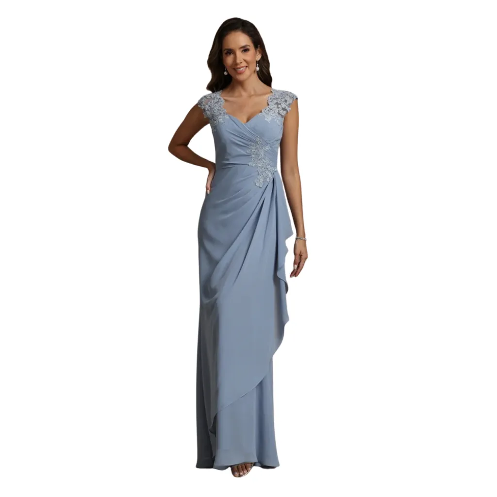 Vestido Bordado Formal C Azul T S