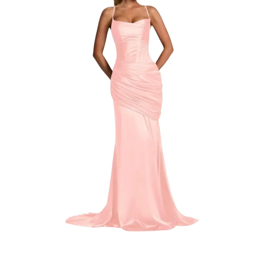 [511570] Vestido Liso Brilloso Formal C Rosa T XS