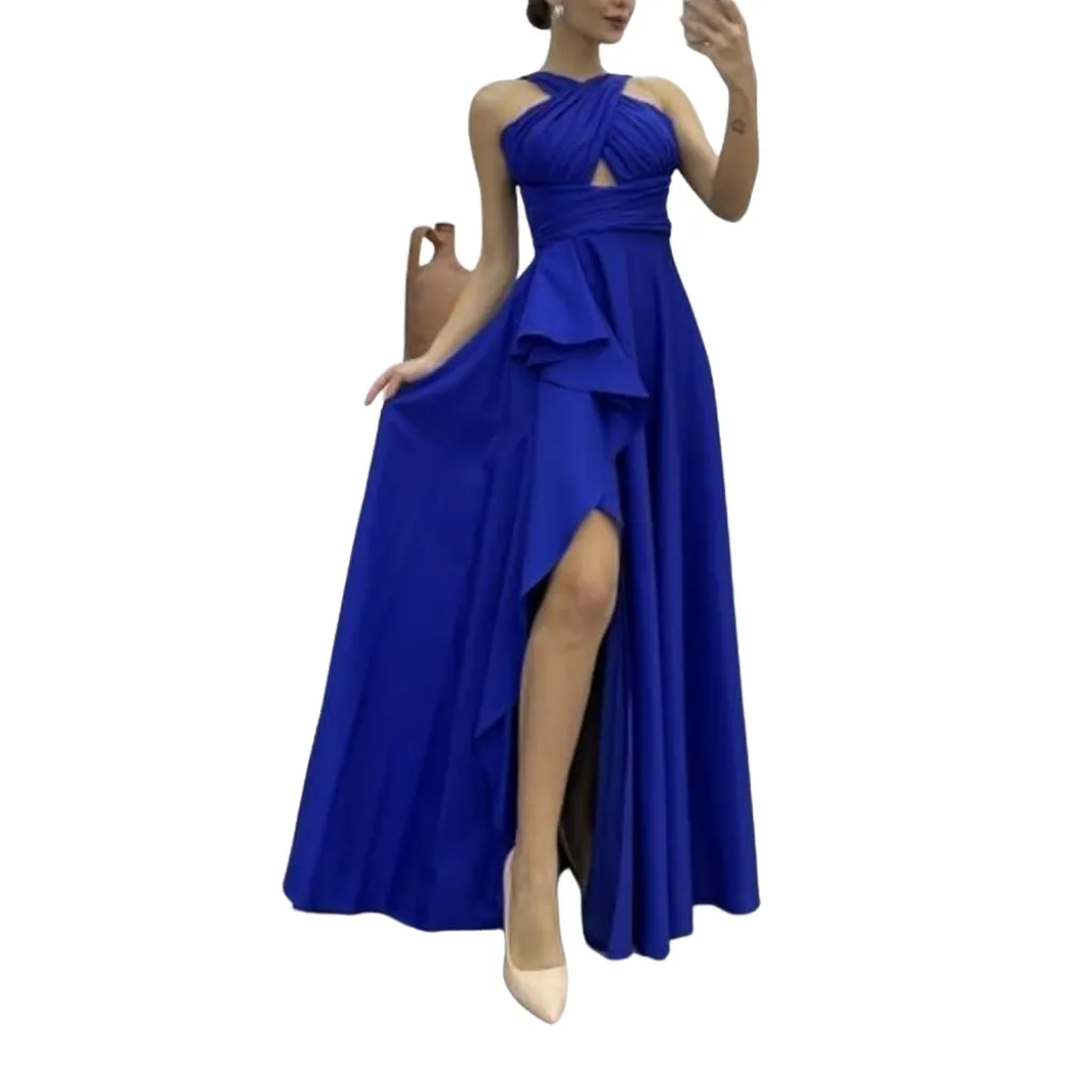 [511581] Vestido Liso Formal C Azul Rey T L