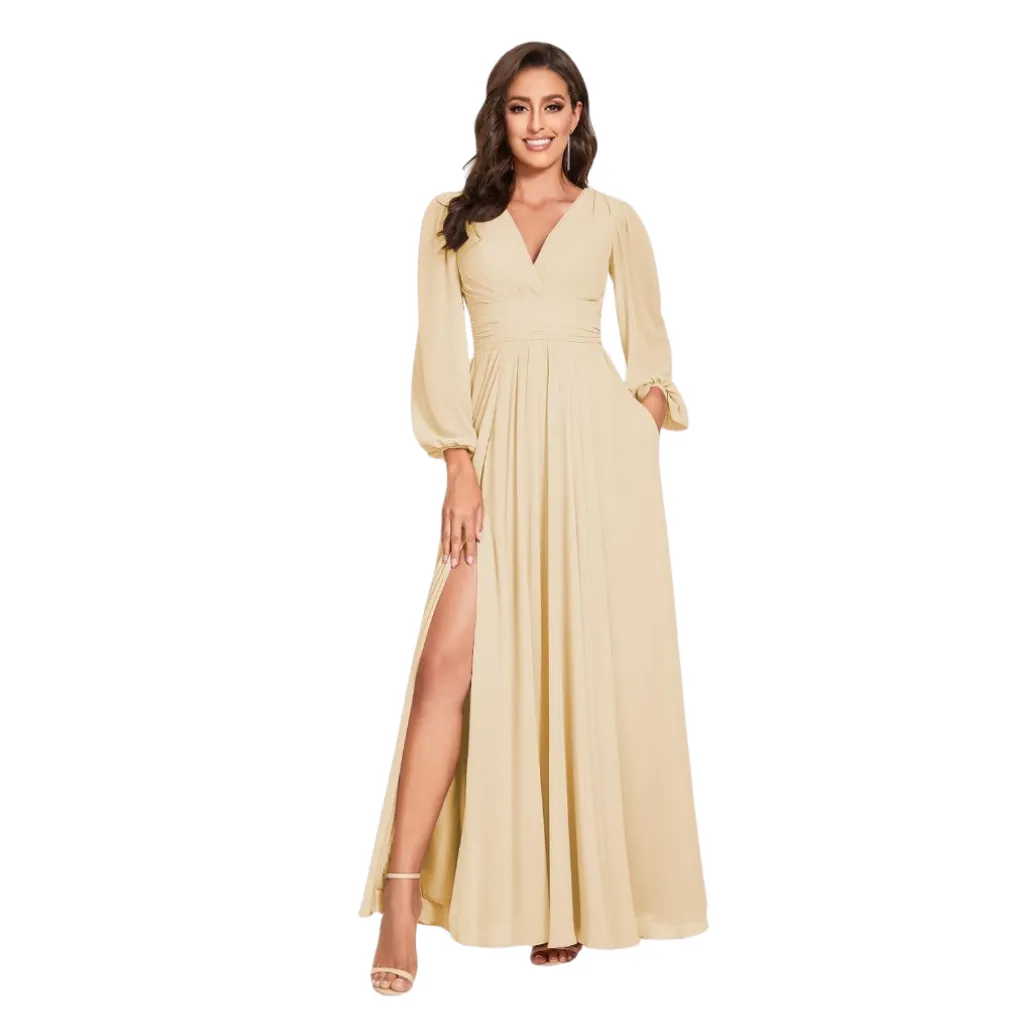 [511592] Vestido Liso Formal C Beige T L