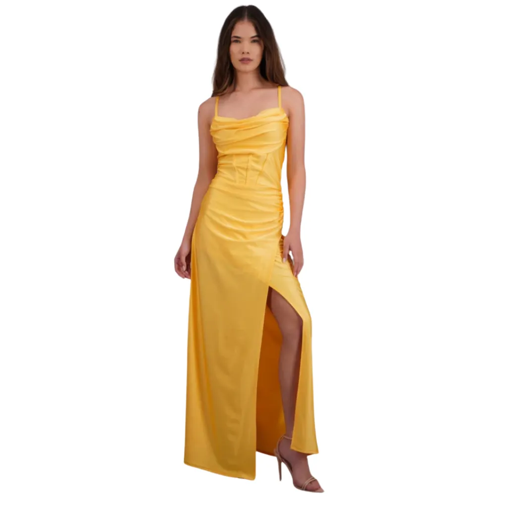 Vestido Liso Formal C Amarillo T S