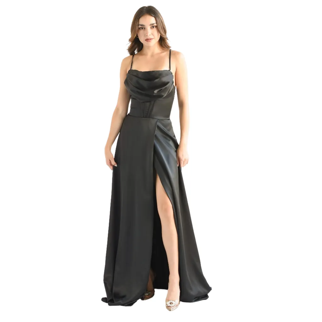 [511628] Vestido Liso Formal C Negro T L