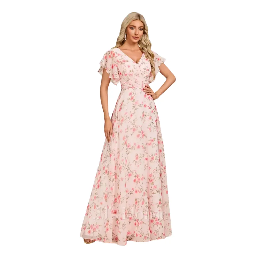 Vestido Liso Formal C Rosa Floral T XL