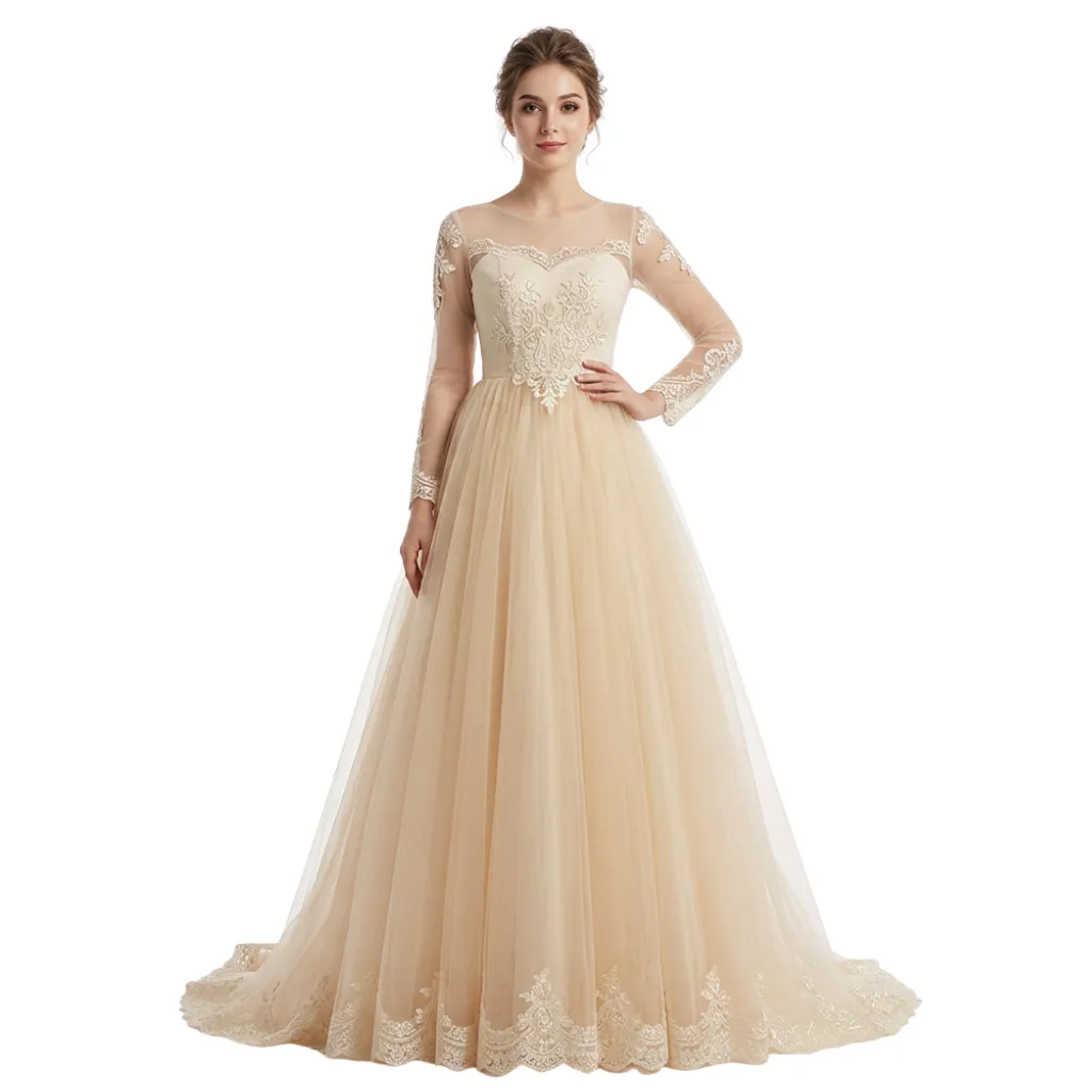 [511633] Vestido Bordado Formal C Beige T XL