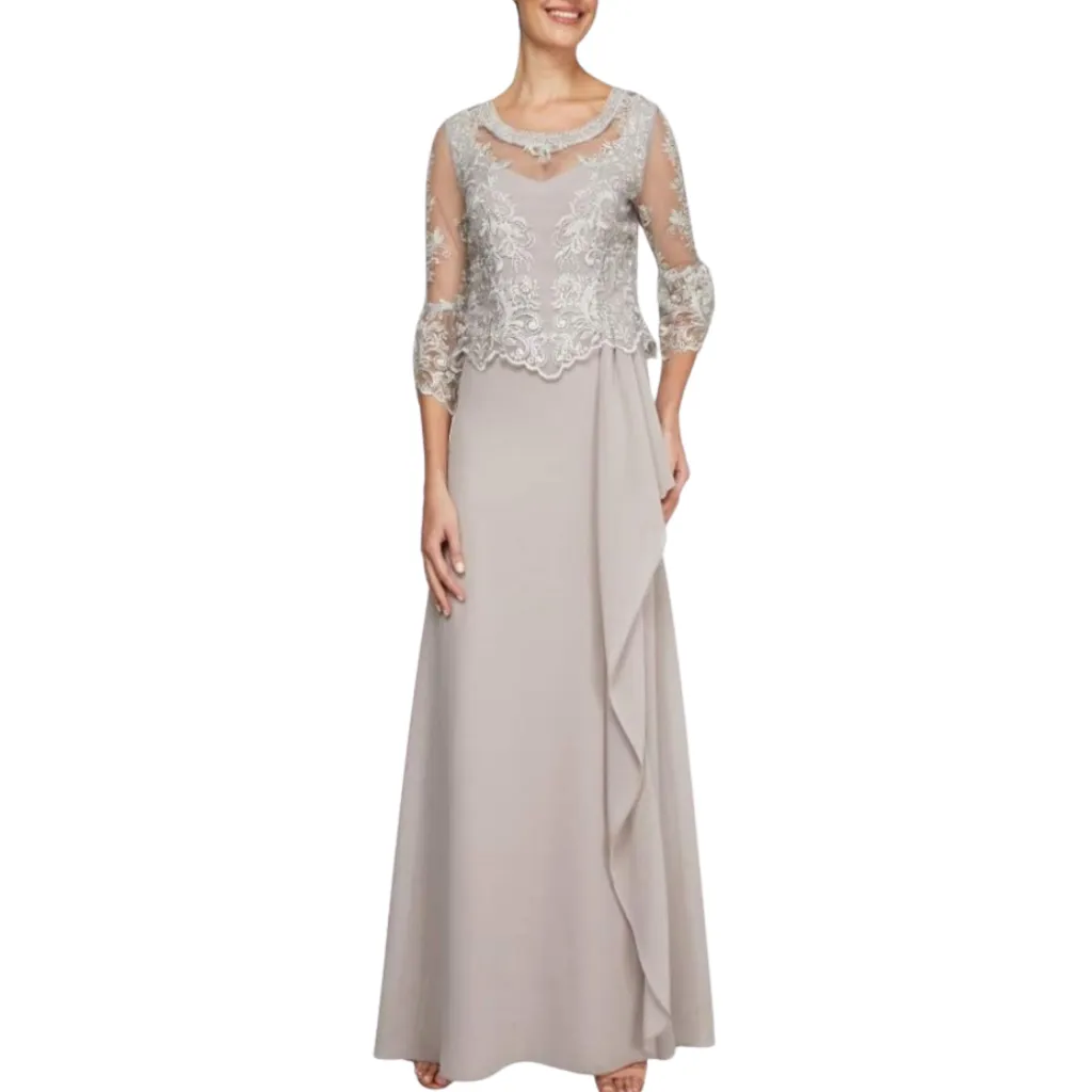 Vestido Bordado Formal C Gris T XL