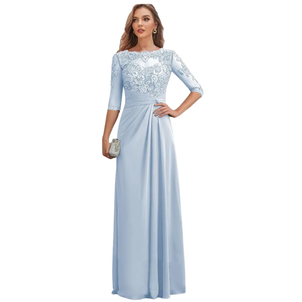 Vestido Bordado Formal C Azul T L