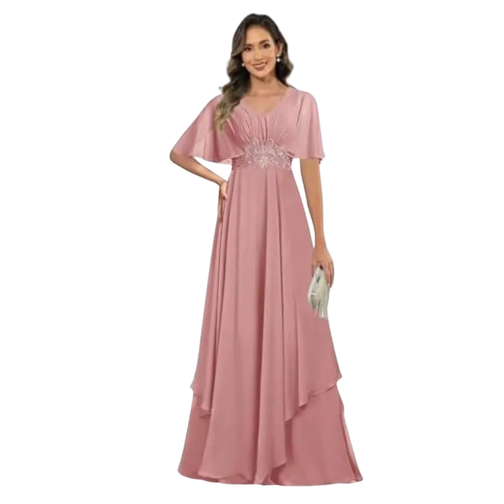 Vestido Bordado Formal C Rosa T M