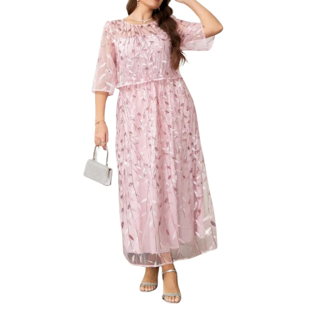 [511647] Vestido Bordado Formal C Rosa T L