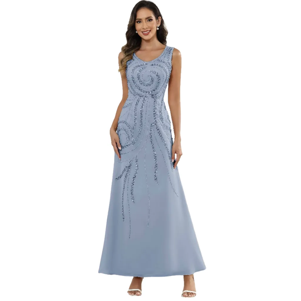 Vestido Lentejuelas Formal C Azul T XL