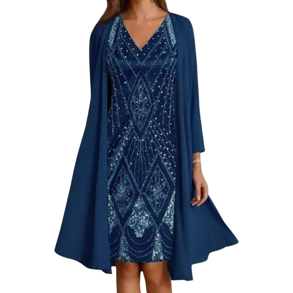 Vestido Lentejuelas Formal C Azul Marino T L