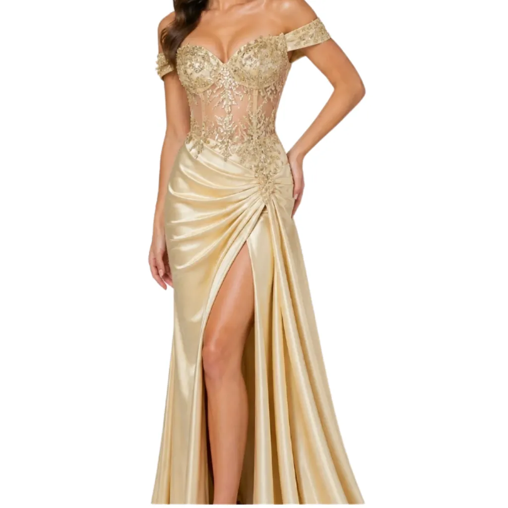 [511658] Vestido Lentejuelas Formal C Dorado T L