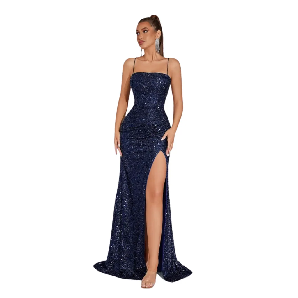 Vestido Lentejuelas Formal C Azul Marino T M