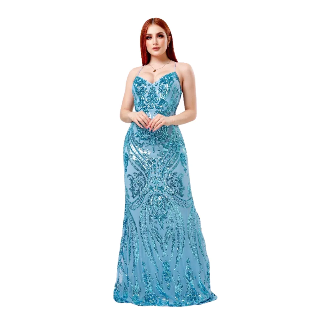 [511660] Vestido Lentejuelas Formal C Azul Marino T S