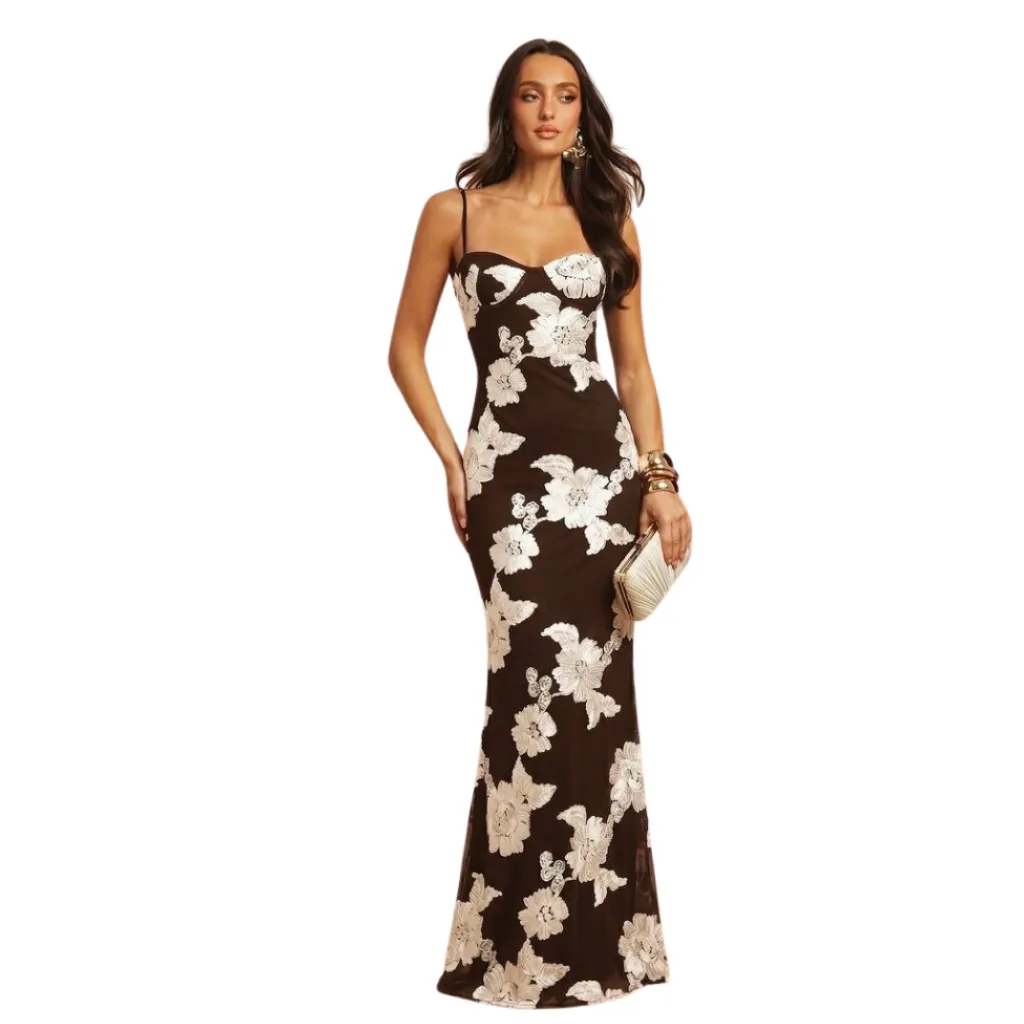 [511661] Vestido Liso Formal C Negro Floral T M