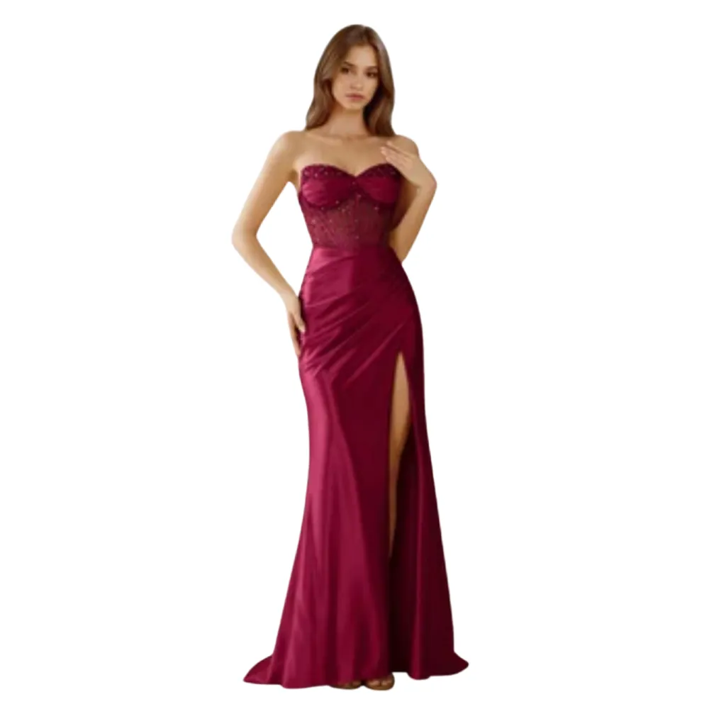 [511662] Vestido Liso Formal C Vino T S