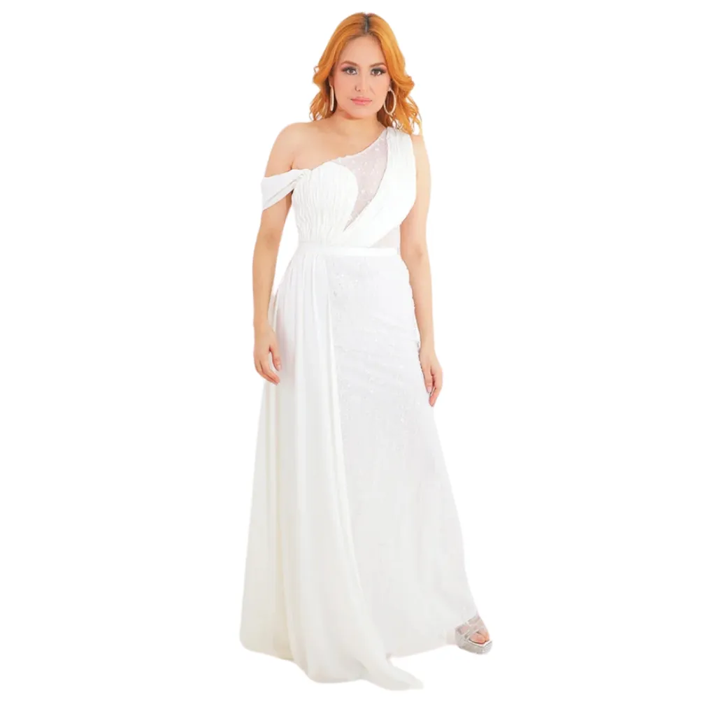 Vestido Liso Con Cola C Blanco T M