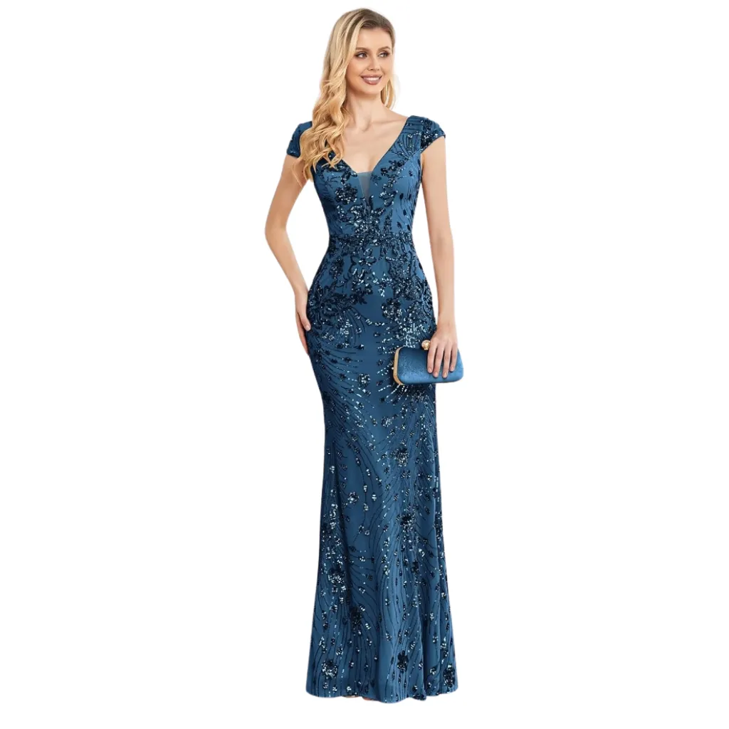 Vestido Lentejuelas C Azul Marino T XS