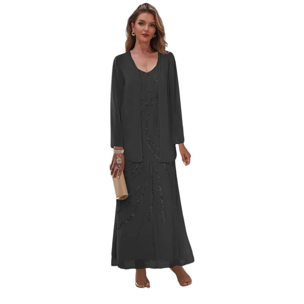 Vestido Lentejuelas Formal C Negro T XL