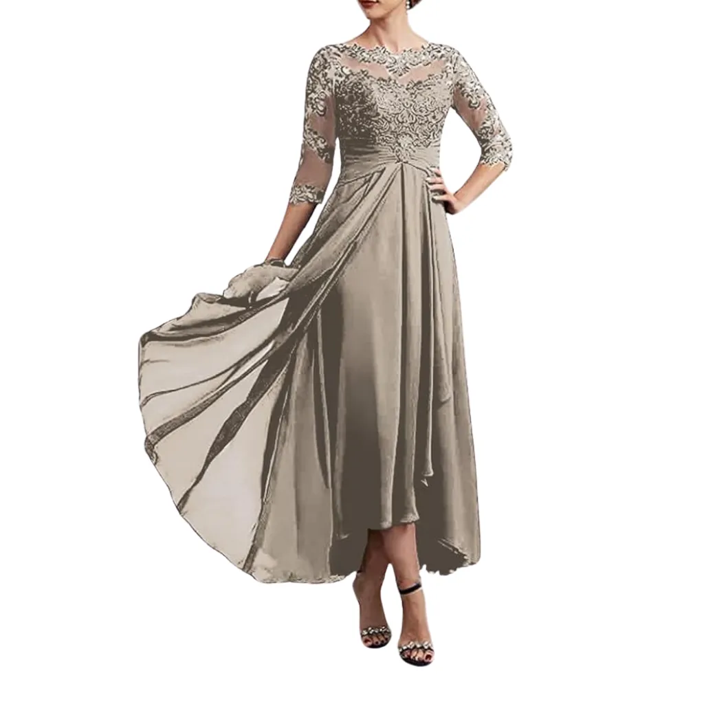 Vestido Bordado Formal C Cafe T L