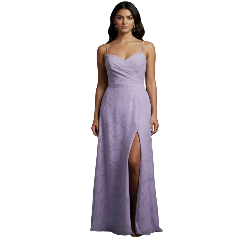 Vestido Bordado Formal C Lila T L