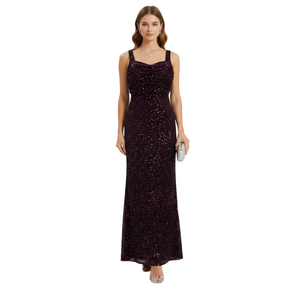 [511738] Vestido Lentejuelas Formal C Vino T S
