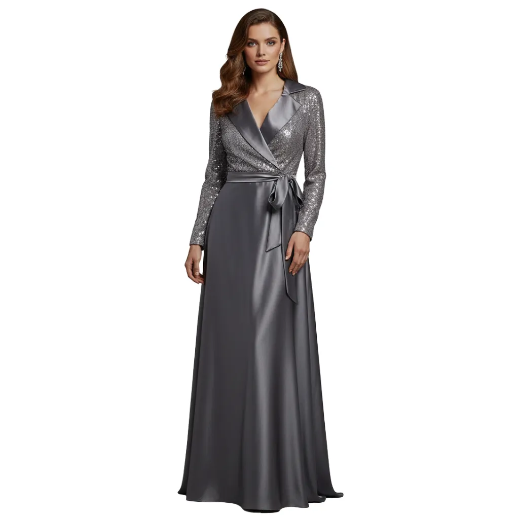 [511740] Vestido Lentejuelas Formal C Gris T S