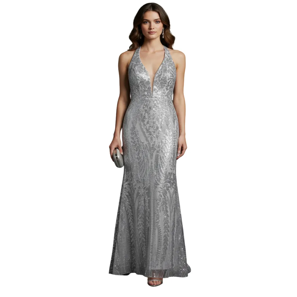 [511742] Vestido Lentejuelas Formal C Plata T M