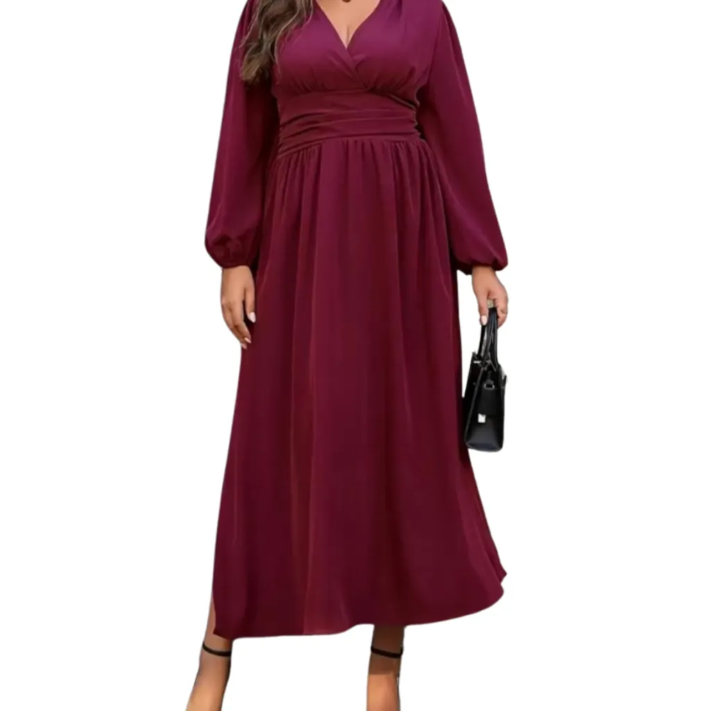 [511774] Vestido Liso Formal C Vino T XL
