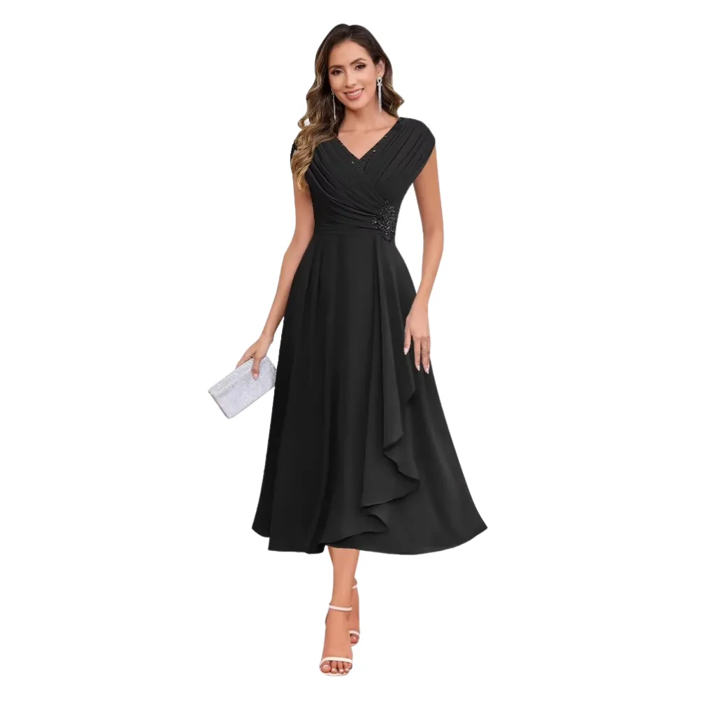 [511789] Vestido Liso Formal C Negro T L