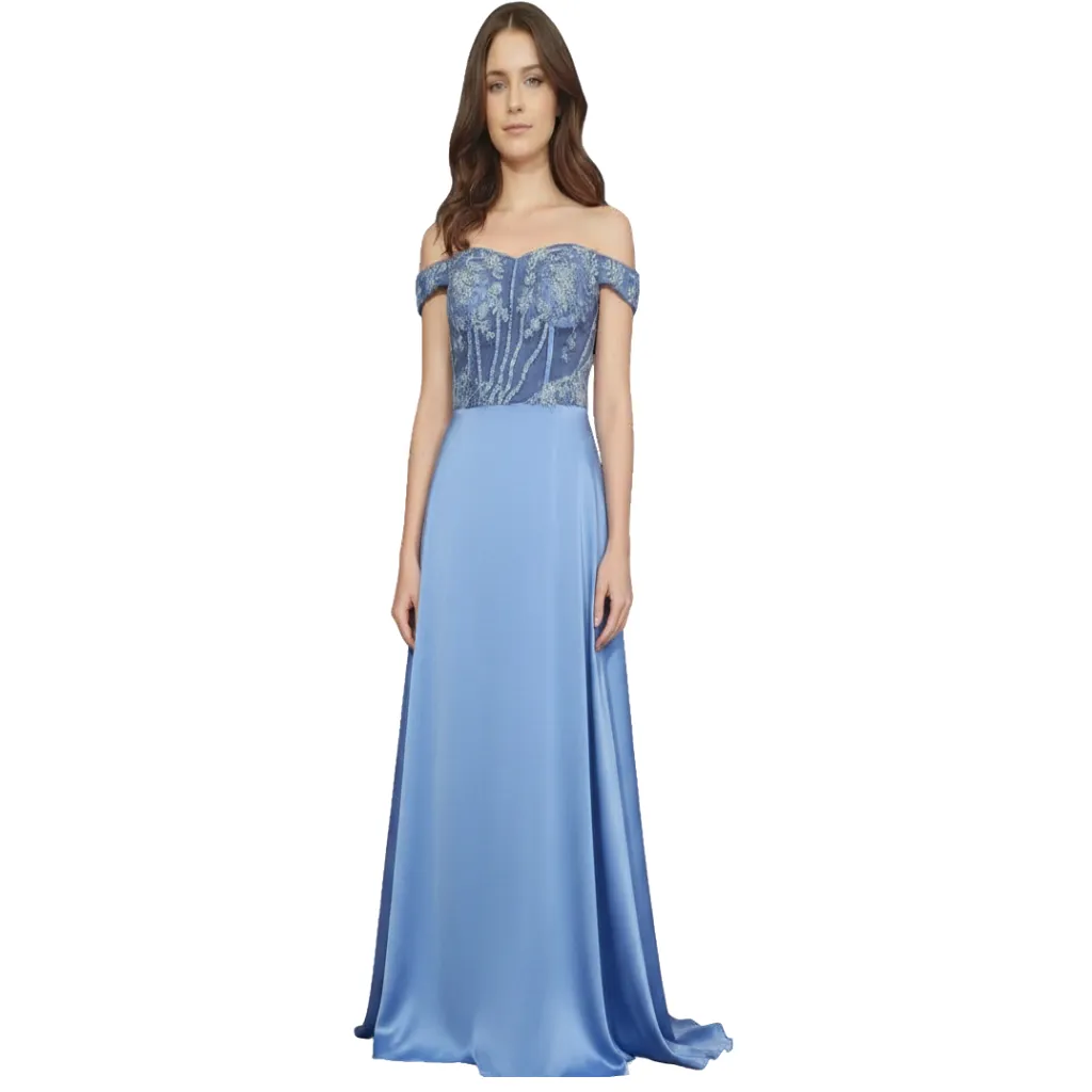 [511793] Vestido Bordado Formal C Azul T XL