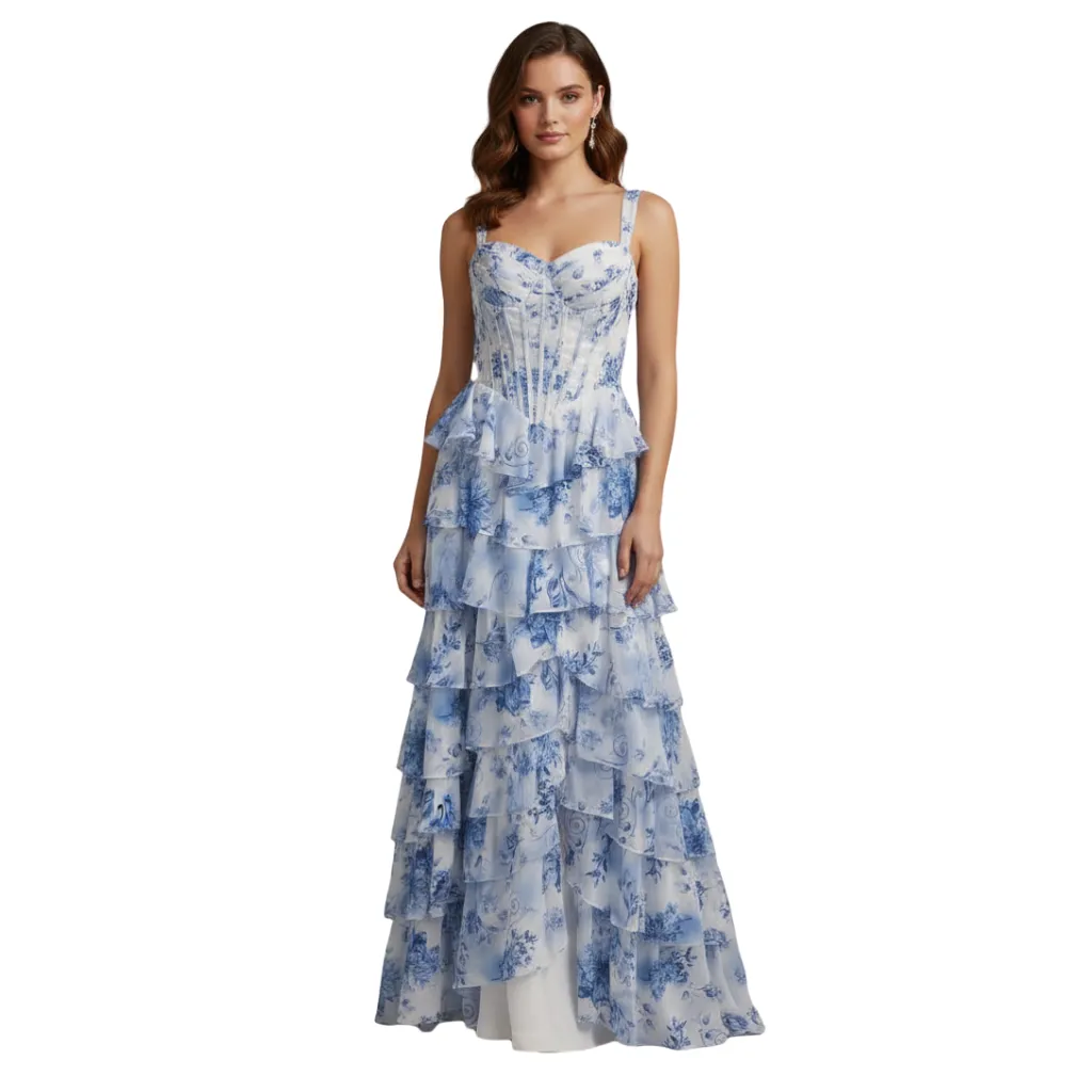 [511794] Vestido Liso Con Cola C Azul T M