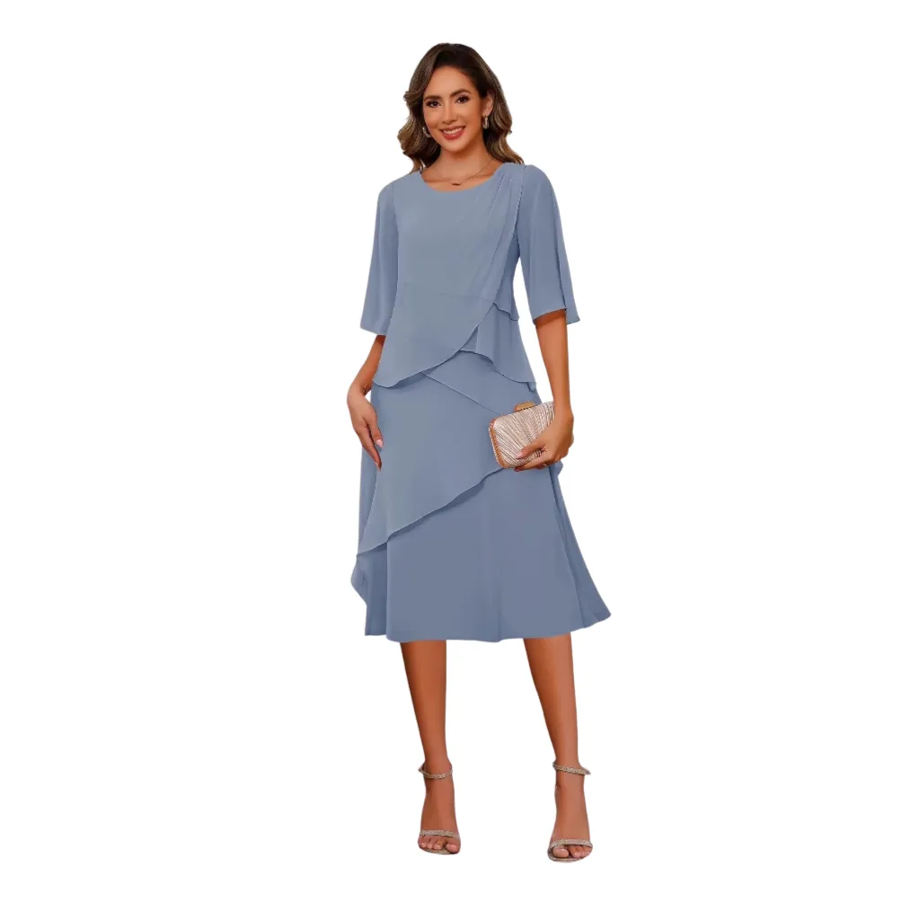 Vestido Liso Formal C Azul T L