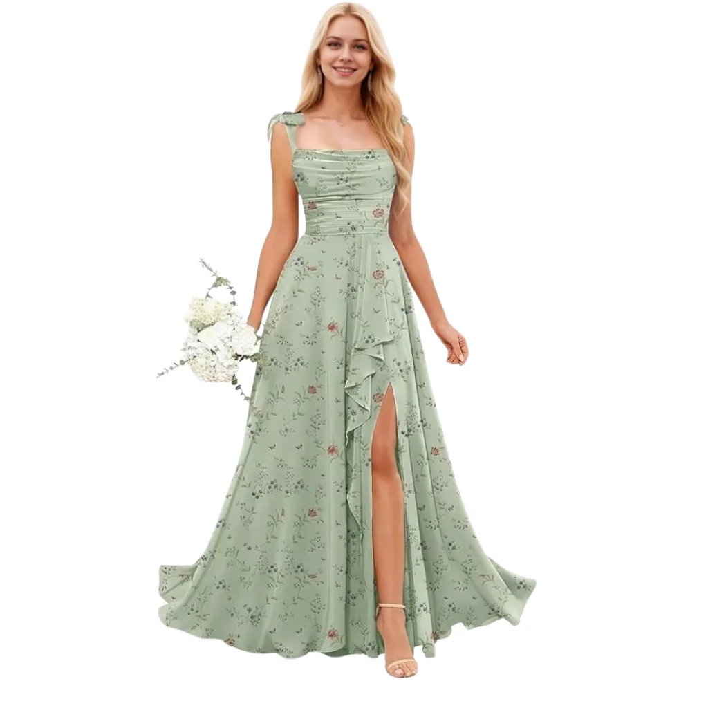 [511803] Vestido Liso Formal C Verde Floral T L
