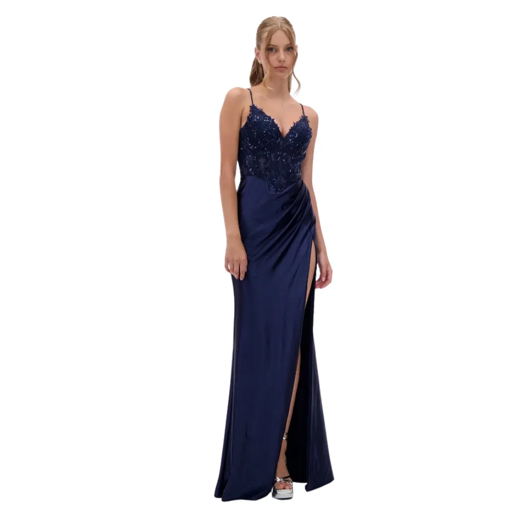 [511816] Vestido Bordado C Azul Marino T XL