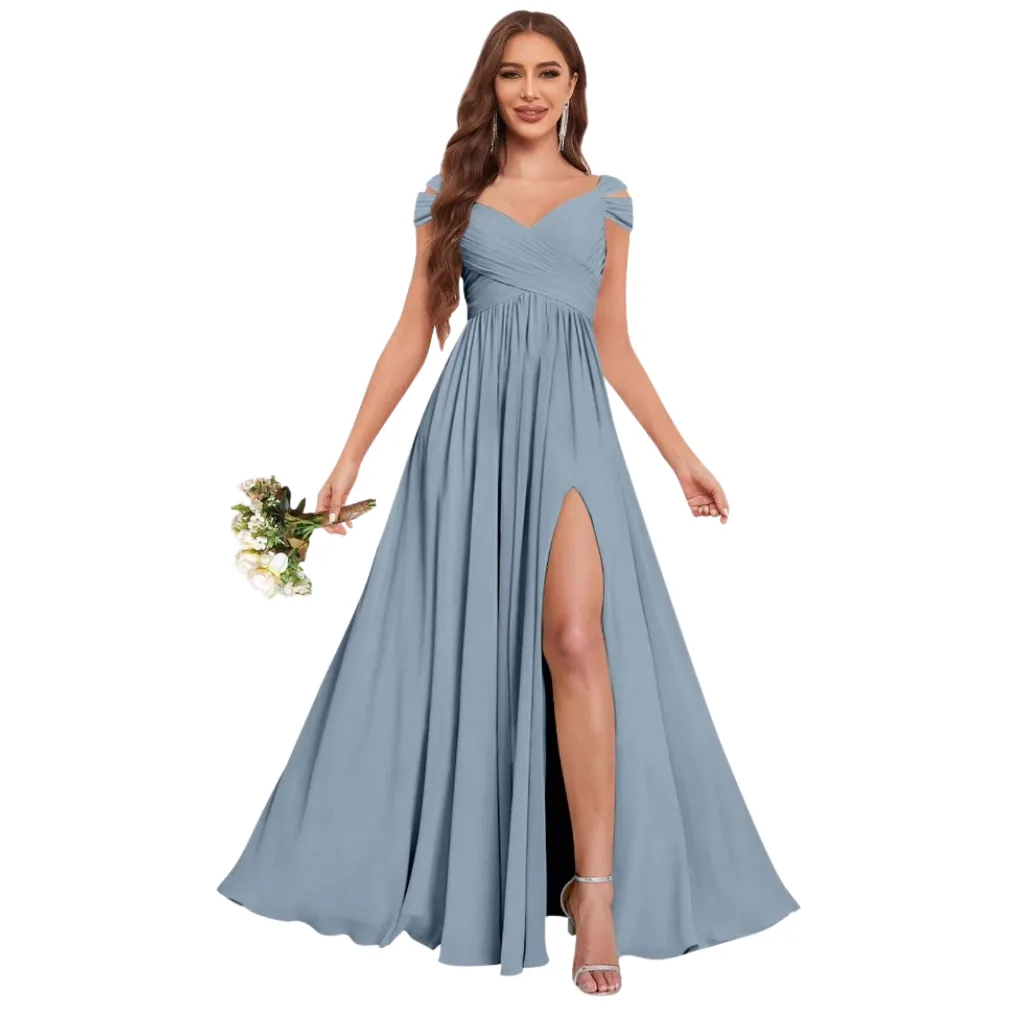 Vestido Liso Formal C Azul T S