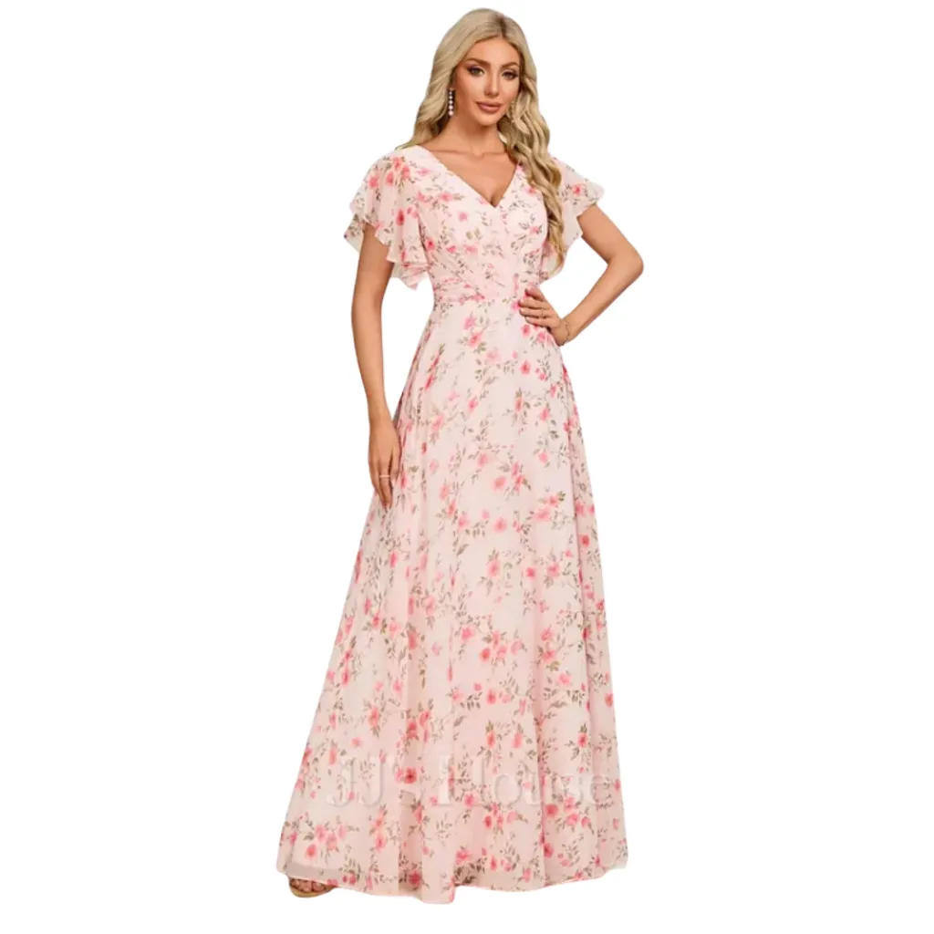 [511851] Vestido Liso Formal C Rosa Floral T XL