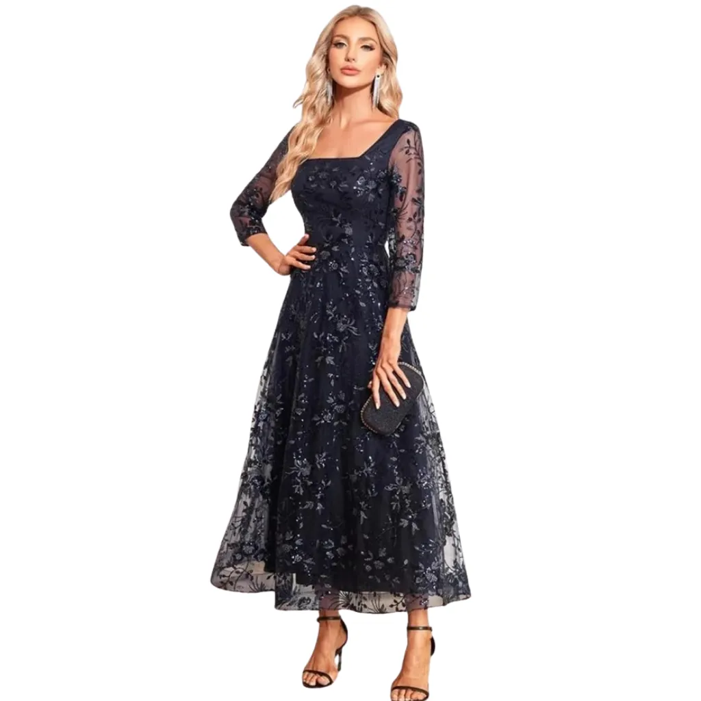 [511853] Vestido Bordado Formal C Azul Marino T M