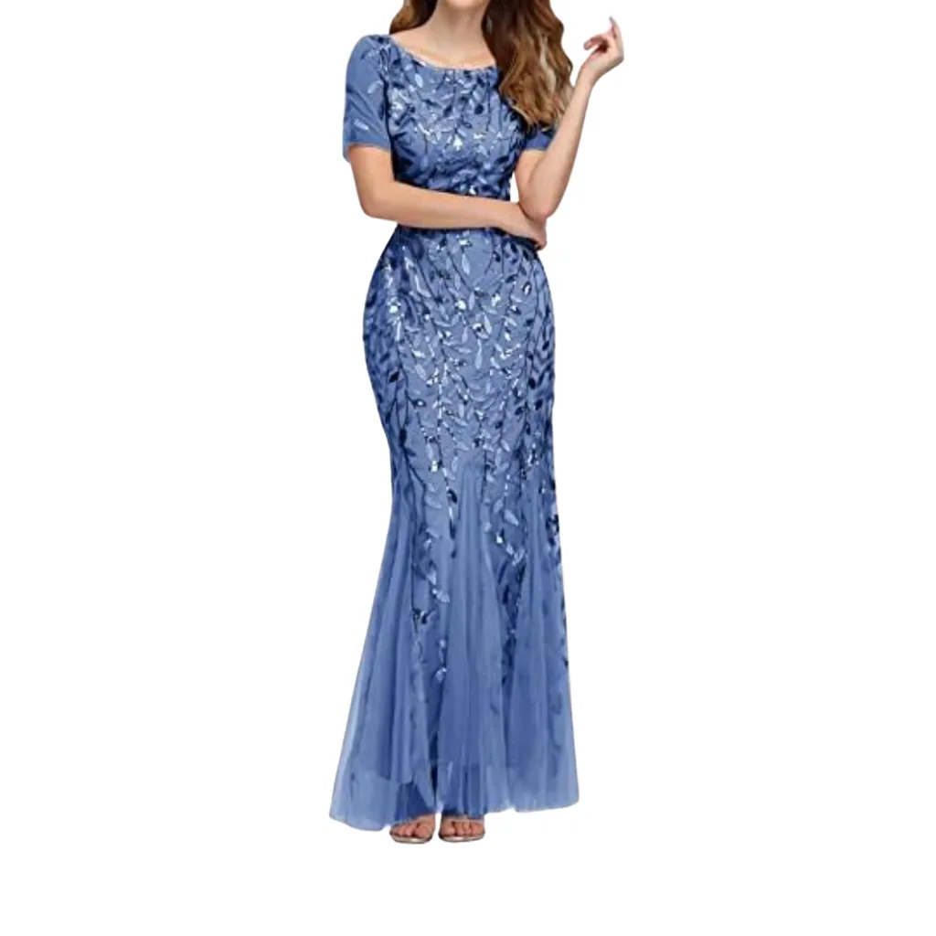 [511854] Vestido Bordado Formal C Azul T L