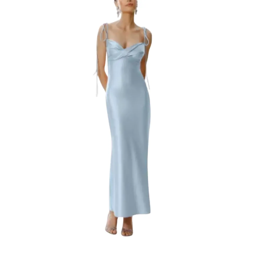 [511856] Vestido Liso Con Cola Formal C Azul T XS