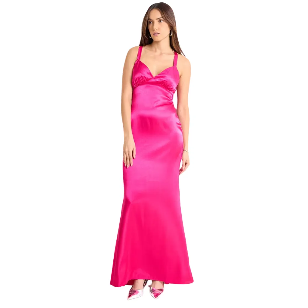 [511858] Vestido Liso Con Cola Formal C Rosa T S