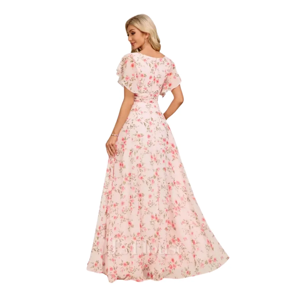 [511866] Vestido Bordado Formal C Rosa Floral T L