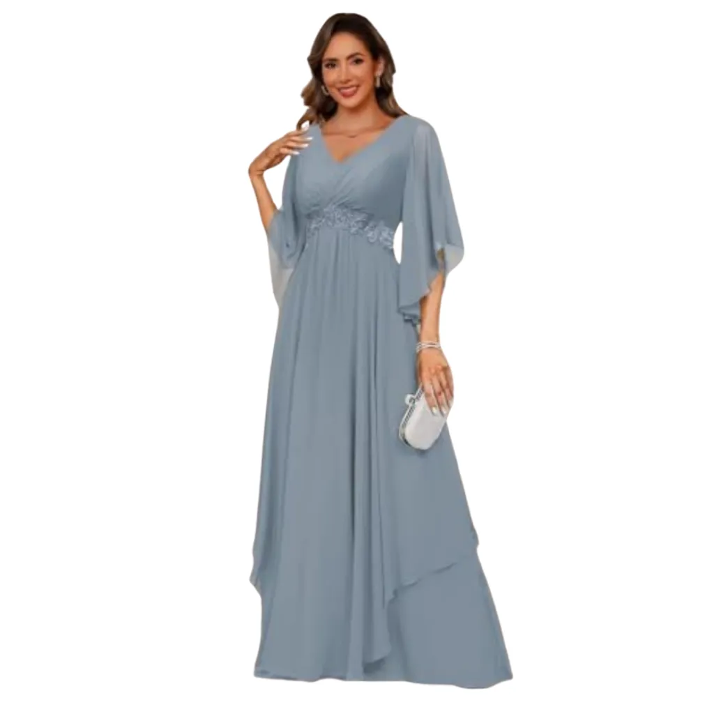 Vestido Bordado Formal C Azul T XXL
