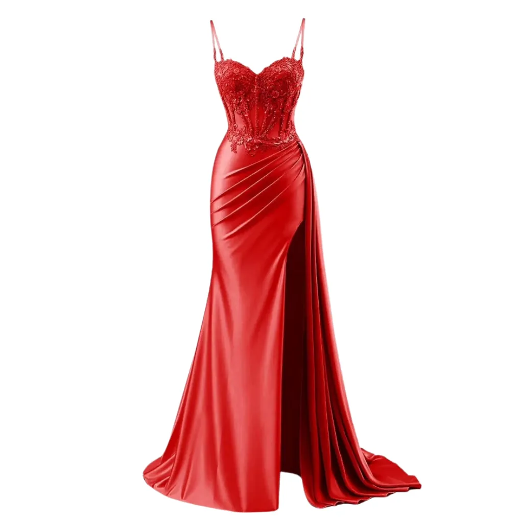 [511868] Vestido Bordado C Rojo T XS